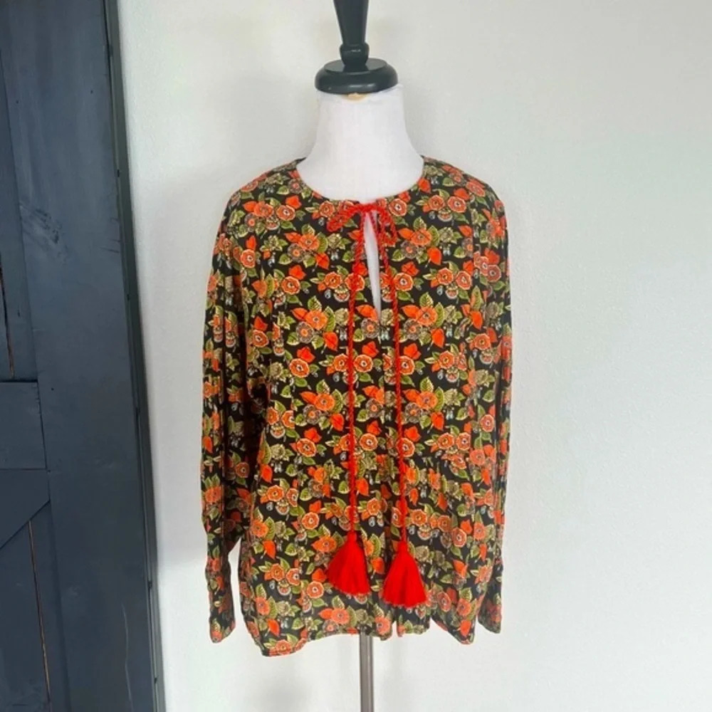 NWOT RHODE Floral Peasant Top Orange Print Resort Boho Casual Women Medium Rare